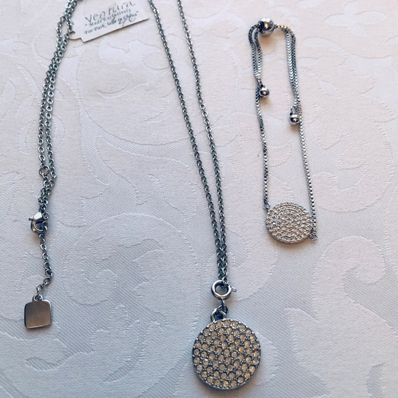 Park Lane Ventura Silver Round Pave Necklace and Bracelet - Picture 2 of 16